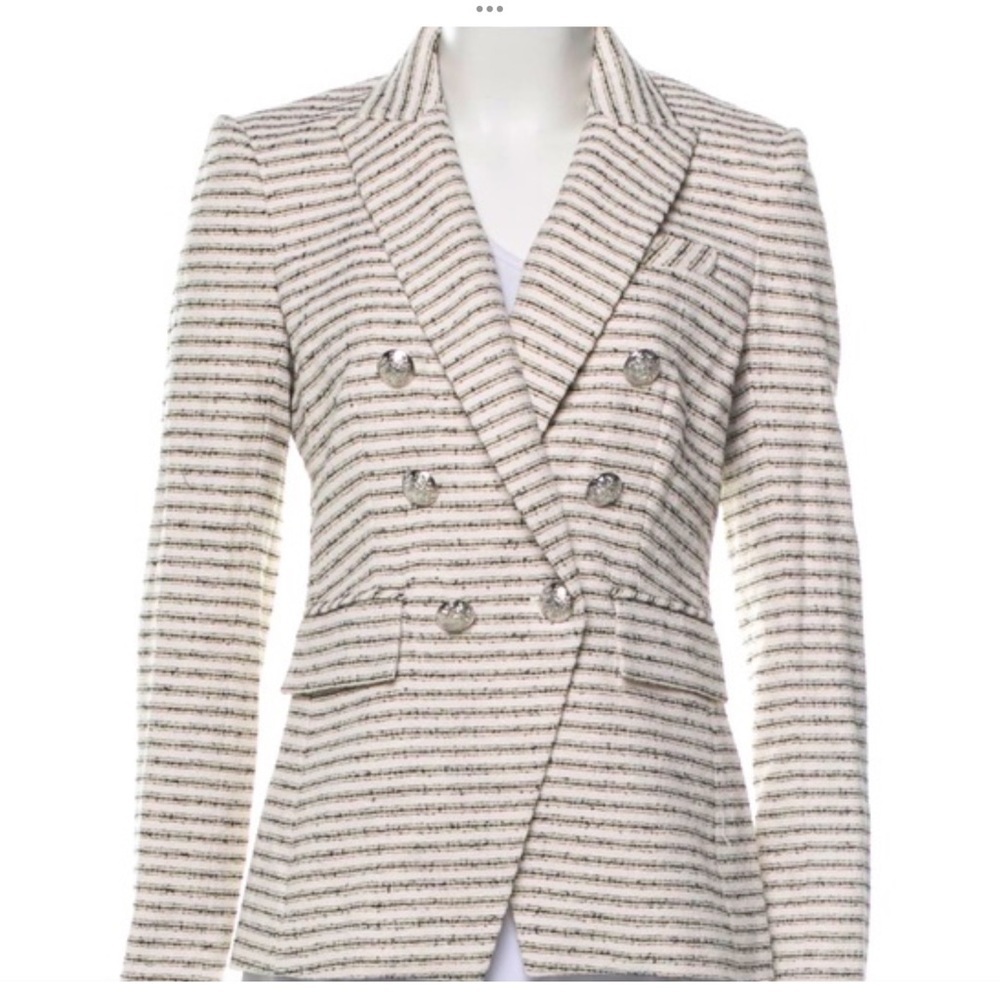 Veronica Beard Tweed Miller Dickey ivory black blazer Jacket silver size 8